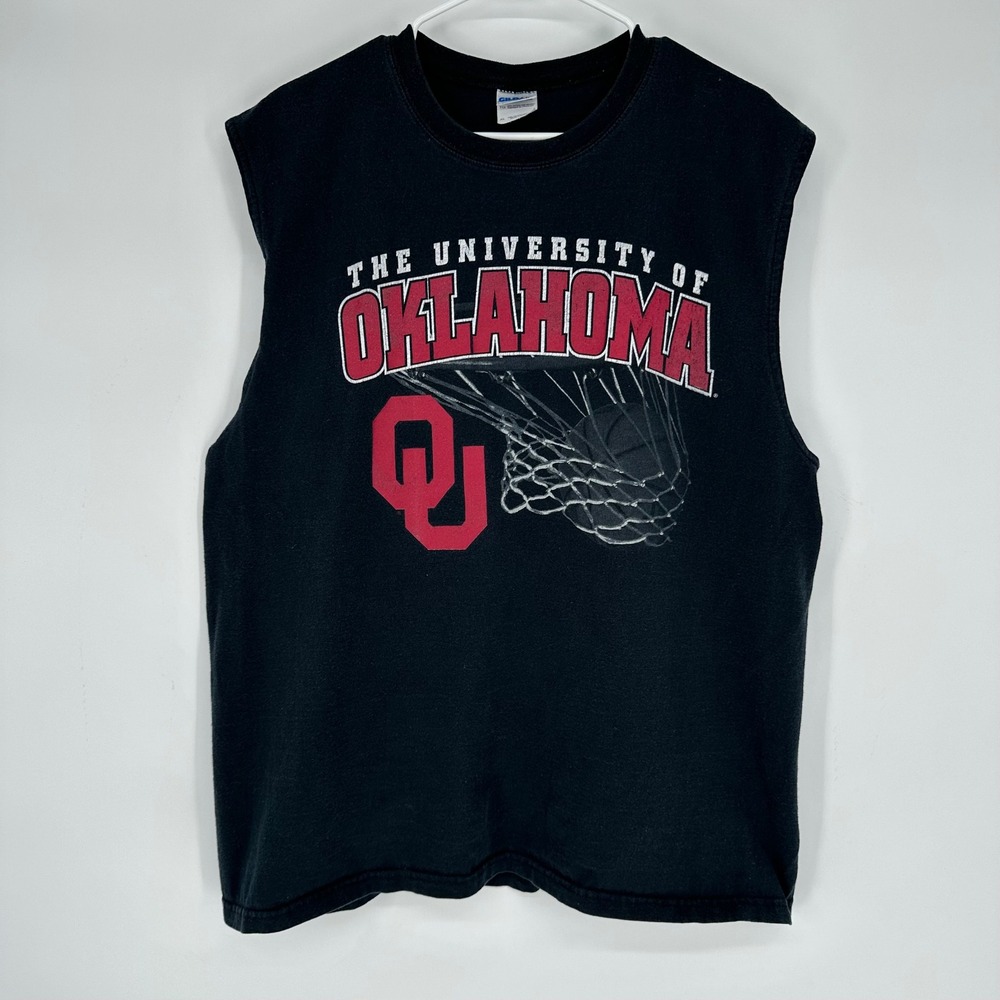 Vintage Y2K University of Oklahoma Sooners Basketball Muscle Black Shirt XL Mens
